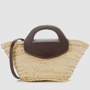 Hereu Alqueria Small Straw Crossbody Tote Natural with Brown Leather